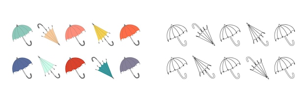 Coloring book set of colorful retro umbrellas