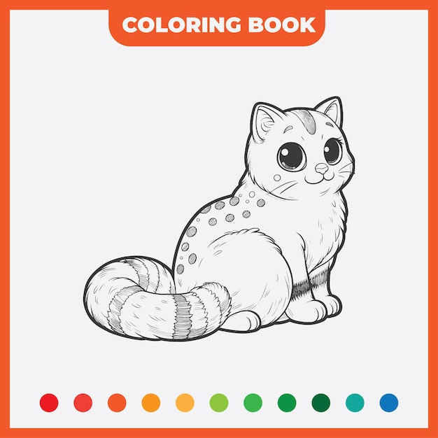 coloring book sketch design template with a sketch of a cat black outline