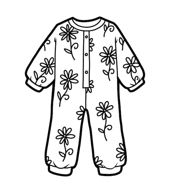 Vector coloring book sleepsuit with flowers