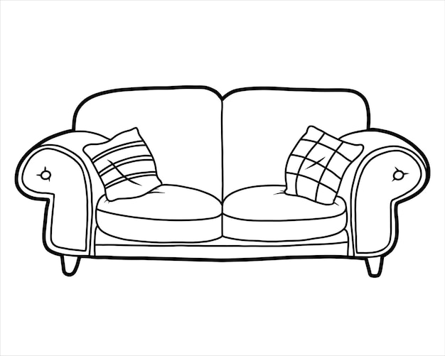 Premium Vector | Coloring book sofa with pillows