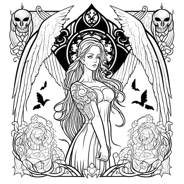 Книжка-раскраска изображение принцессы с красивой рисованной принцессой в стиле zentangle и стилем мандалы