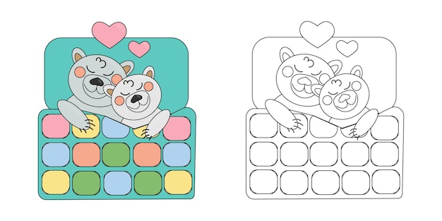 Coloring book two polar bears in love sleep