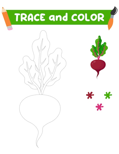 Coloring book with a beet Education and entertainment for preschool childrenTrace and color it