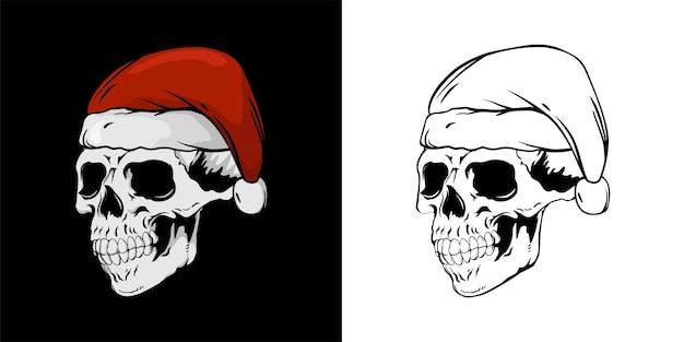 coloring book with christmas object skull with hat santa