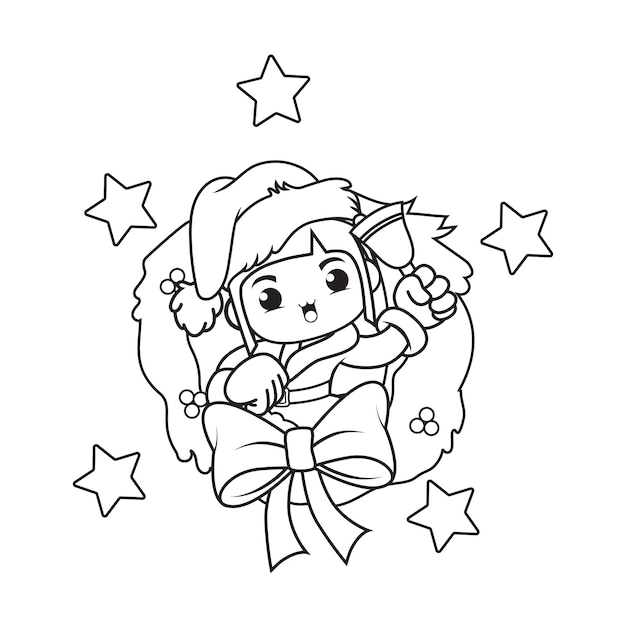 かわいい女の子のクリスマスキャラクターの塗り絵