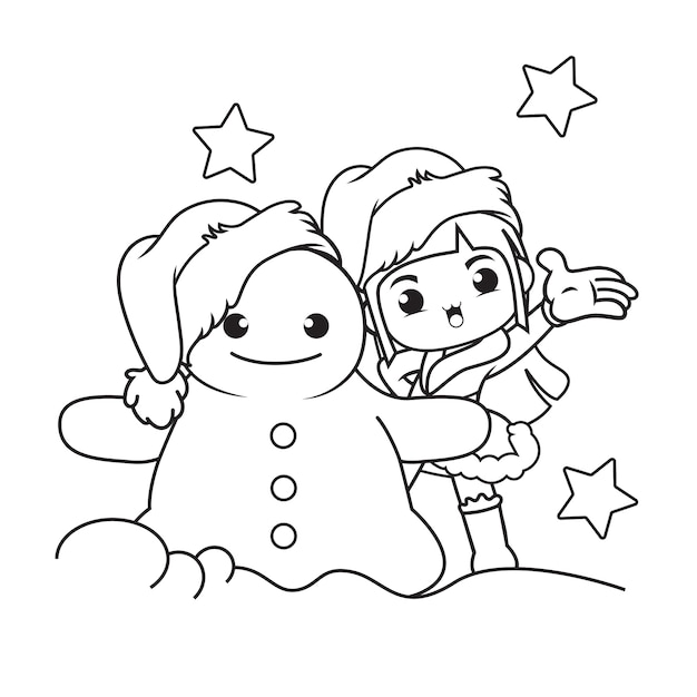 Vector coloring book with cute girl christmas caracther