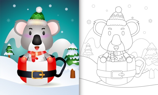 Coloring book with a cute koala christmas characters