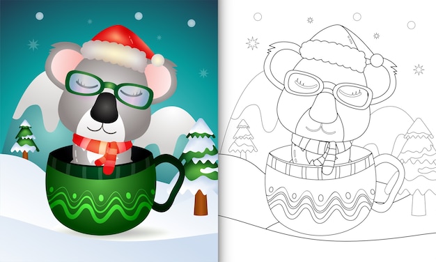 Coloring book with a cute koala christmas characters