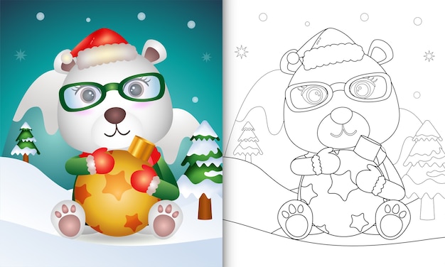 Libro da colorare con un simpatico orso polare abbraccio palla di natale