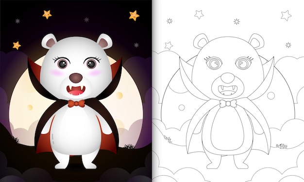 Coloring book with a cute polar bear using costume dracula halloween