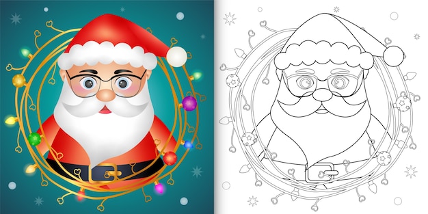 Libro da colorare con un simpatico babbo natale con ramoscelli decorazione natale