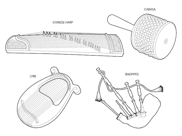 Coloring books music instruments series page 2