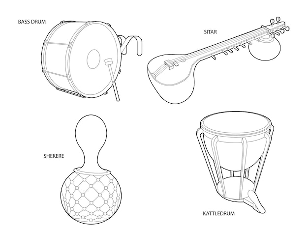 Vector coloring books music instruments series page 3