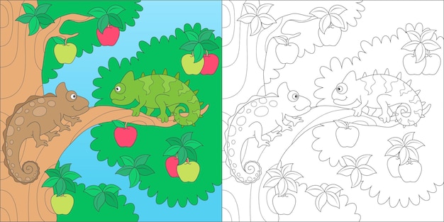 Vector coloring chameleon illustration