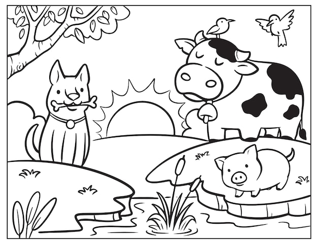Vector coloring cows doodle farm animals