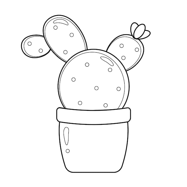 Vettore colorazione di un simpatico cartone animato cactus illustrazione vettoriale in bianco e nero per la colorazione