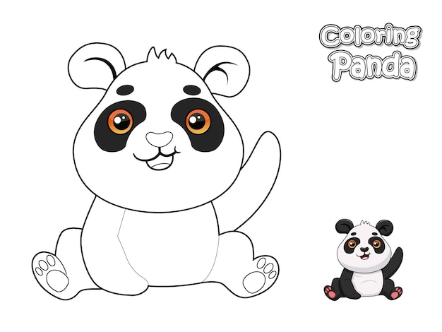 Colorare il simpatico cartone animato panda gioco educativo per bambini illustrazione vettoriale con personaggi animali dei cartoni animati