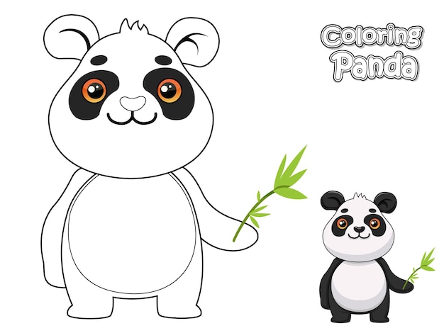 Colorare il simpatico cartone animato panda gioco educativo per bambini illustrazione vettoriale con personaggi animali dei cartoni animati