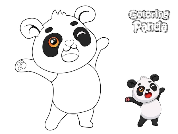 Раскрашивание милой мультяшной панды. Развивающая игра для детей. Векторная иллюстрация с персонажами мультяшных животных