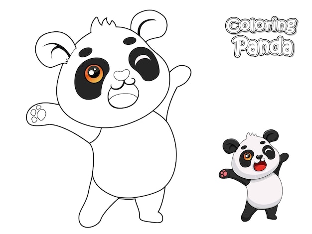 Coloring The Cute Cartoon Panda Educational game for kids Vector Illustration with cartoon animal characters