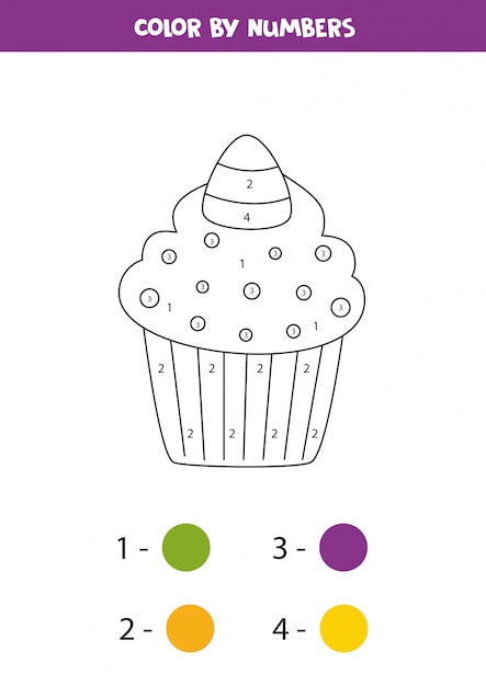 Colorare carino cupcake caramelle di halloween dai numeri. gioco di matematica.