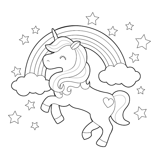 Disegno da colorare con unicorno carino