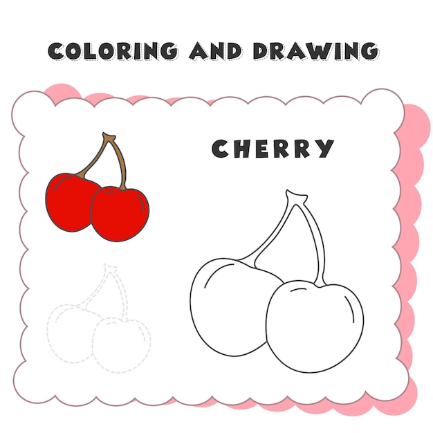 Coloring and drawing book element cherry drawing of a strawberry for children39s education