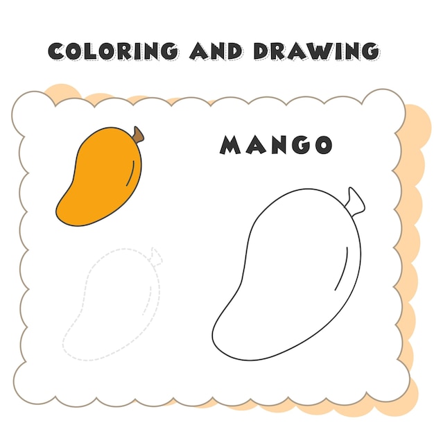 Disegno di mango elemento libro da colorare e disegno di una fragola per l'educazione dei bambini