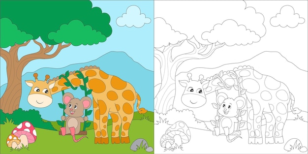 coloring giraffe and mouse