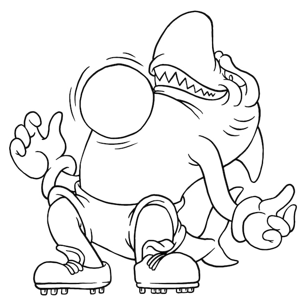 Coloring illustration of cartoon football freestyler shark mascot