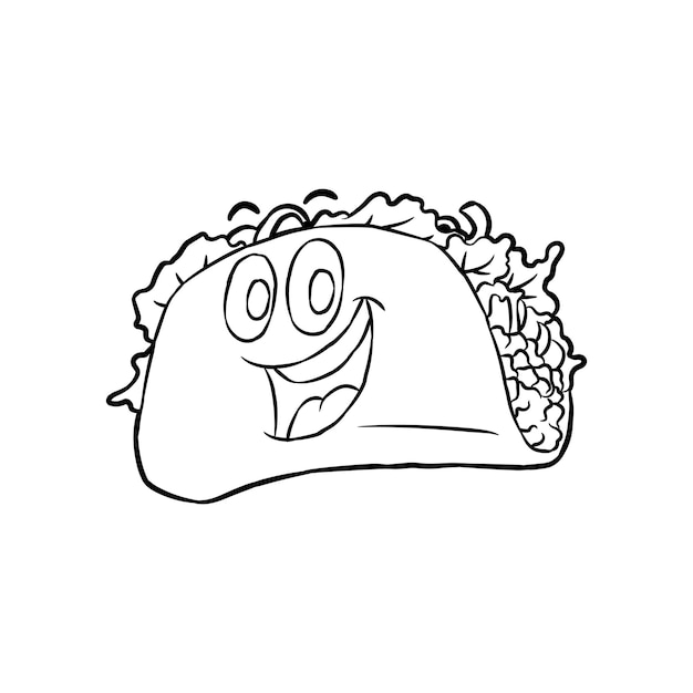 Vector coloring illustration of happy taco