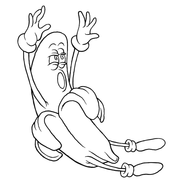 Раскрашивающая иллюстрация мультяшного прыгающего бананового талисмана