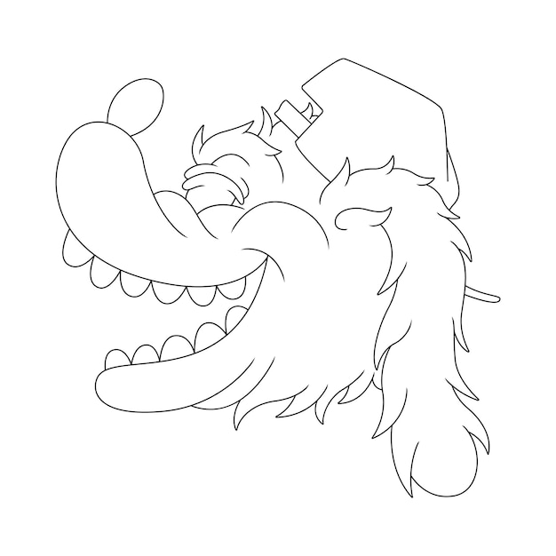 Coloring illustration of side view cartoon smiling dog