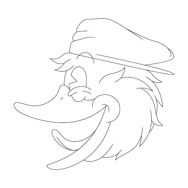 Coloring illustration of side view cartoon smiling duck head