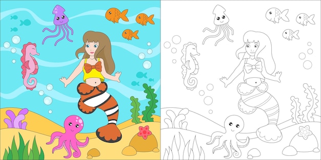 coloring mermaid and friend