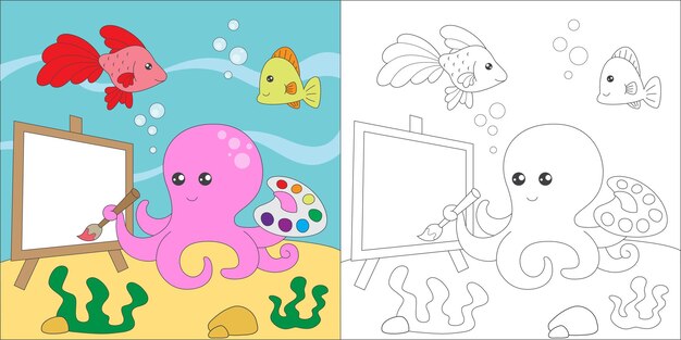 Vector coloring octopus painting