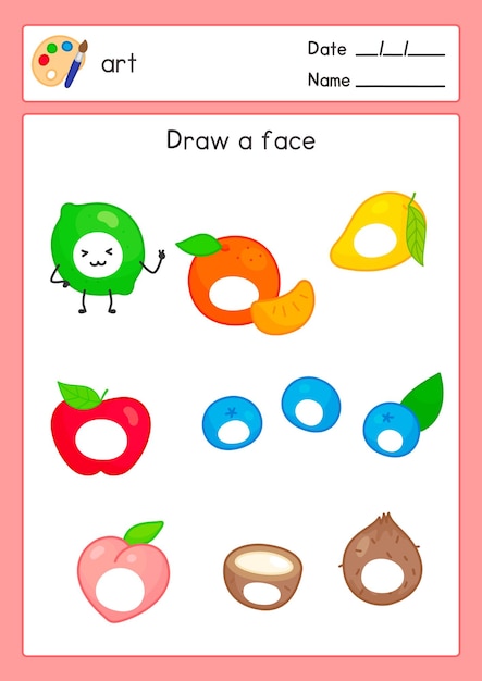 Coloring outline about fruit juice in art subject exercises sheet kawaii doodle vector cartoon