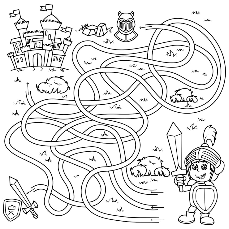 Coloring the outline of the map along which you need to lead the knight to the castle of the princes