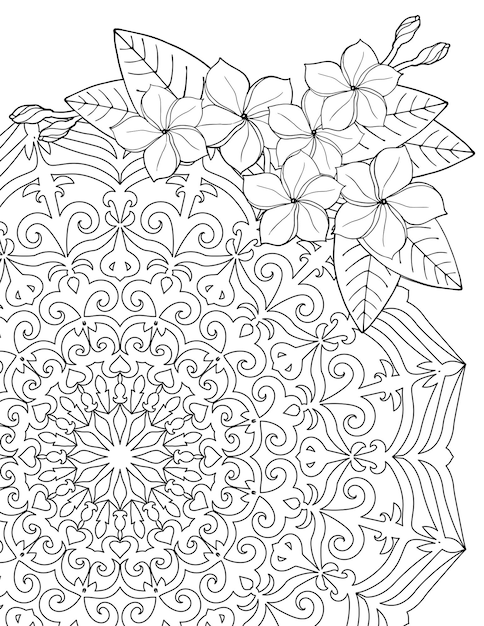 Coloring page for adults Mandala and tropical flowers