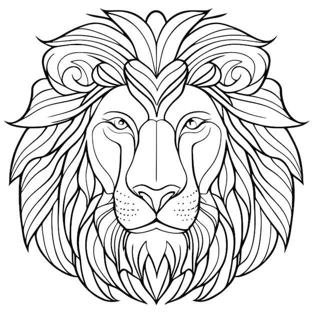 Vector coloring page for adults mandald lion image white background clean line art fine line artar