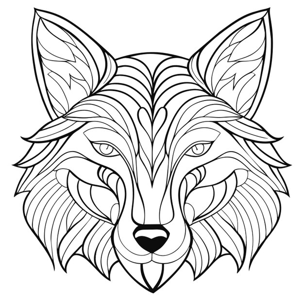 coloring page for adults mandald wolf image white background clean line art fine line art