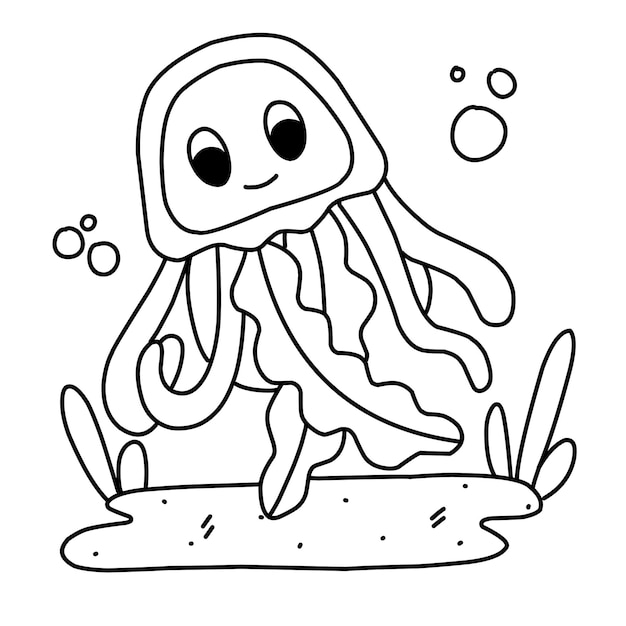 Vector coloring page alphabets animal cartoon jellyfish