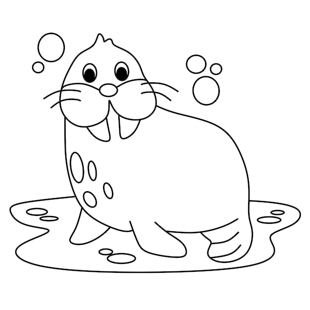 Coloring page alphabets animal cartoon walrus