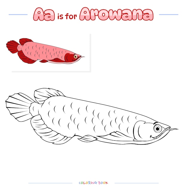 Coloring Page Arowana fish cartoon