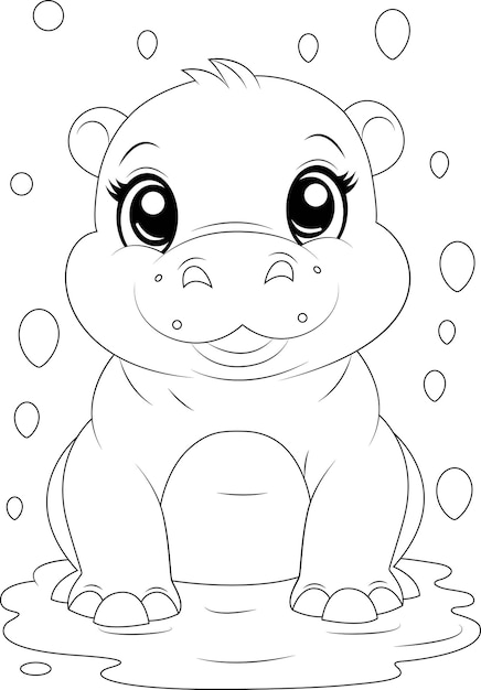 Coloring page a baby hippo is playing in the water