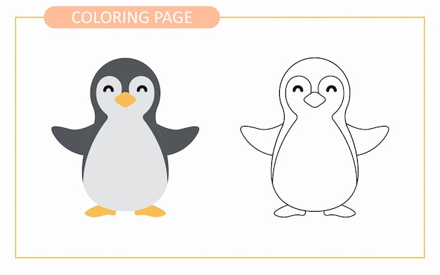 Coloring page of Baby penguin educational tracing coloring book for kids