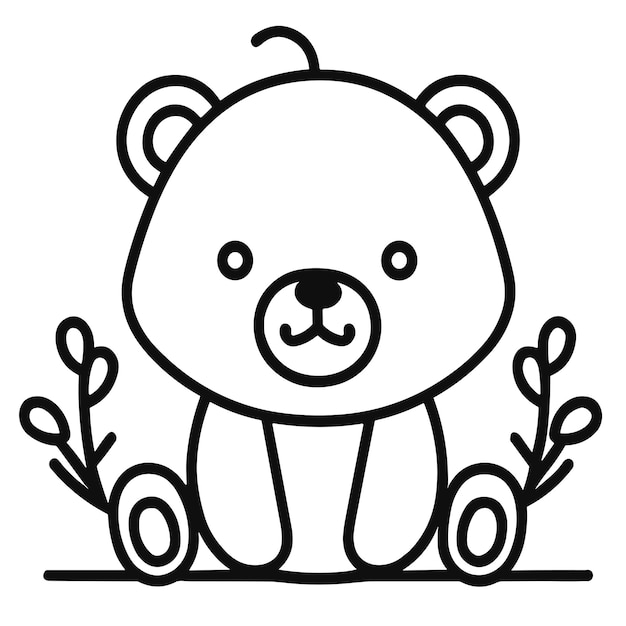 Coloring page of a bear with leaves