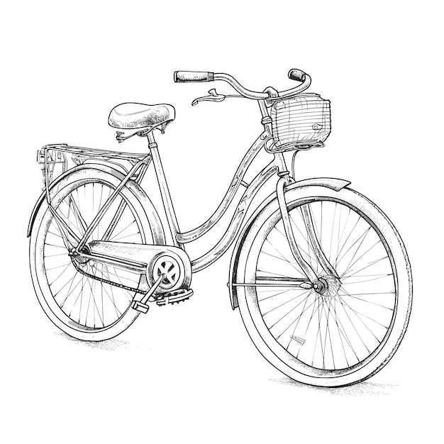 Раскраска велосипедного транспорта. Ручной рисунок черно-белый.