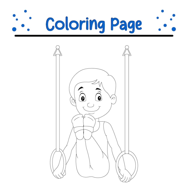 Coloring page boy doing gymnastics rings