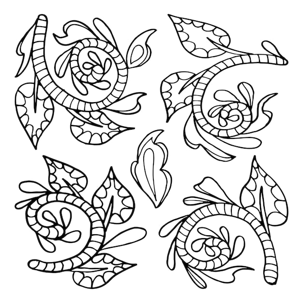 Coloring page branches with leaves Hand drawn doodle illustration